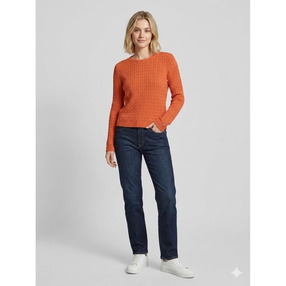 Polo Jeans Co Ralph Lauren Orange Cable Knit Cotton Crewneck Sweater Large L